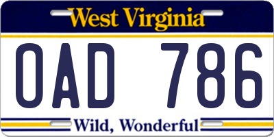 WV license plate OAD786