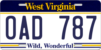 WV license plate OAD787