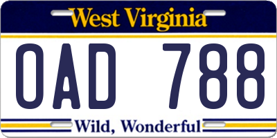 WV license plate OAD788