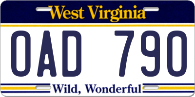 WV license plate OAD790