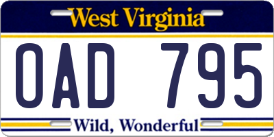 WV license plate OAD795