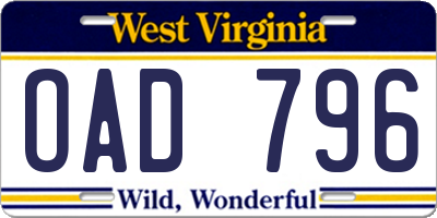 WV license plate OAD796