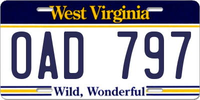WV license plate OAD797