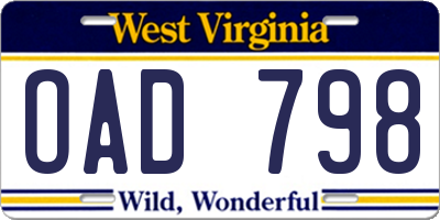 WV license plate OAD798