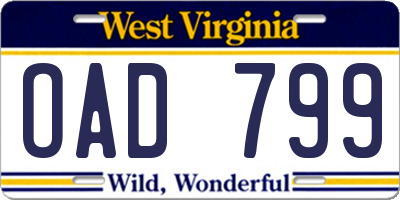 WV license plate OAD799