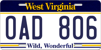 WV license plate OAD806