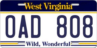 WV license plate OAD808