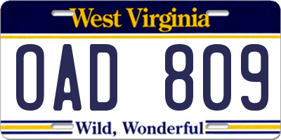 WV license plate OAD809