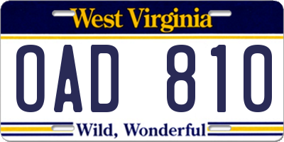 WV license plate OAD810
