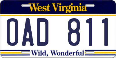 WV license plate OAD811