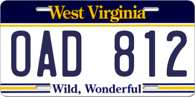 WV license plate OAD812