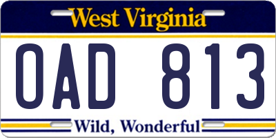 WV license plate OAD813
