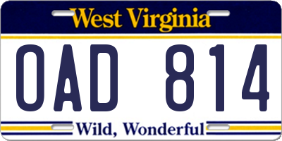 WV license plate OAD814