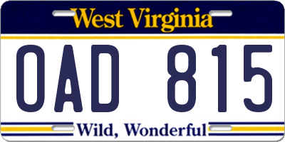 WV license plate OAD815