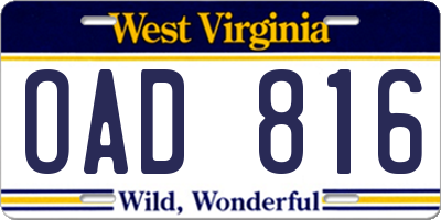 WV license plate OAD816
