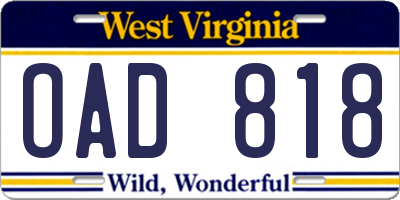 WV license plate OAD818