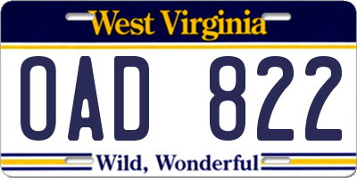 WV license plate OAD822