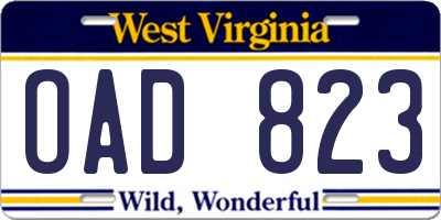 WV license plate OAD823