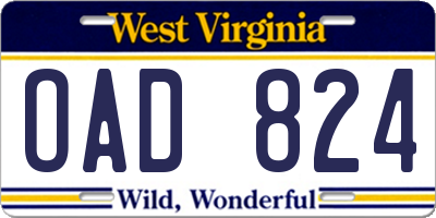 WV license plate OAD824
