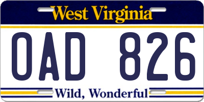 WV license plate OAD826
