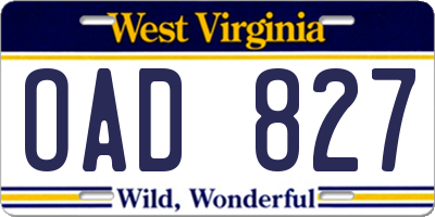 WV license plate OAD827
