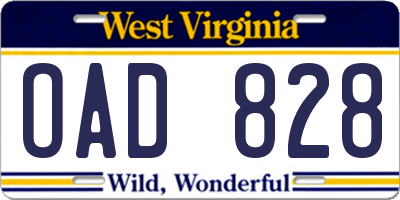 WV license plate OAD828