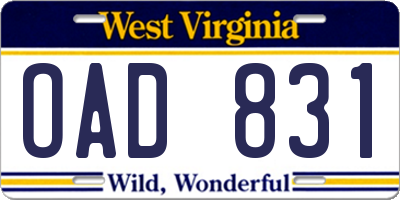 WV license plate OAD831