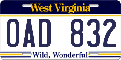 WV license plate OAD832