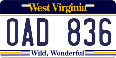 WV license plate OAD836