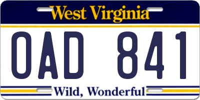 WV license plate OAD841