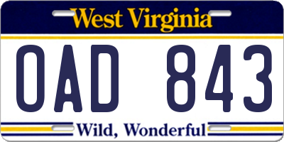 WV license plate OAD843