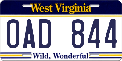 WV license plate OAD844