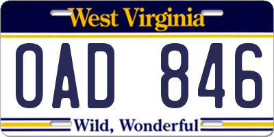WV license plate OAD846