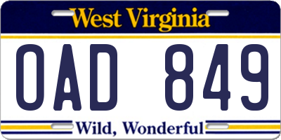 WV license plate OAD849