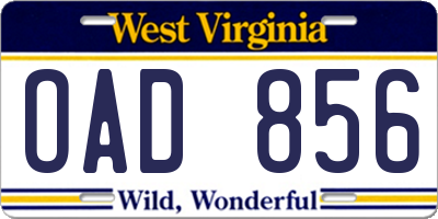 WV license plate OAD856