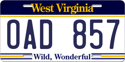 WV license plate OAD857
