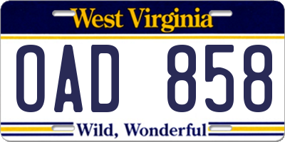 WV license plate OAD858