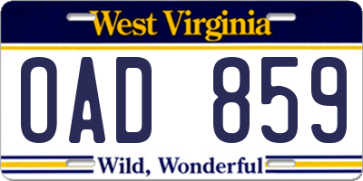 WV license plate OAD859