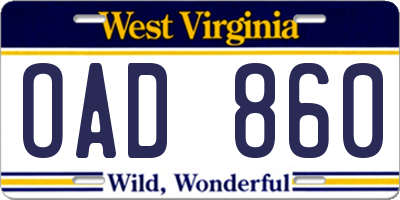 WV license plate OAD860