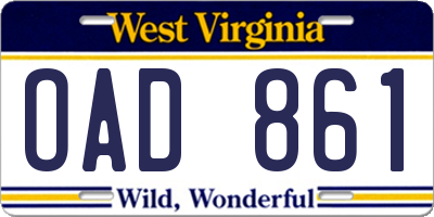 WV license plate OAD861