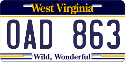 WV license plate OAD863