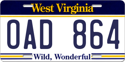 WV license plate OAD864