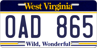 WV license plate OAD865
