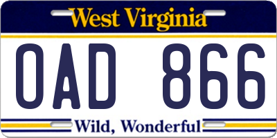 WV license plate OAD866