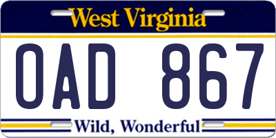 WV license plate OAD867