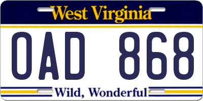 WV license plate OAD868