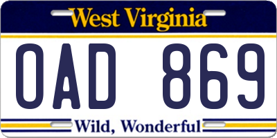 WV license plate OAD869