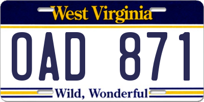WV license plate OAD871