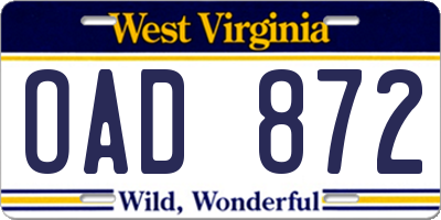 WV license plate OAD872
