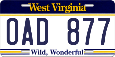 WV license plate OAD877